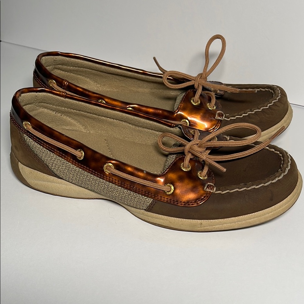 Sperry Angelfish Laguna Tortise Brown Tan Loafers with Slip-Resistant Sole- 8.5